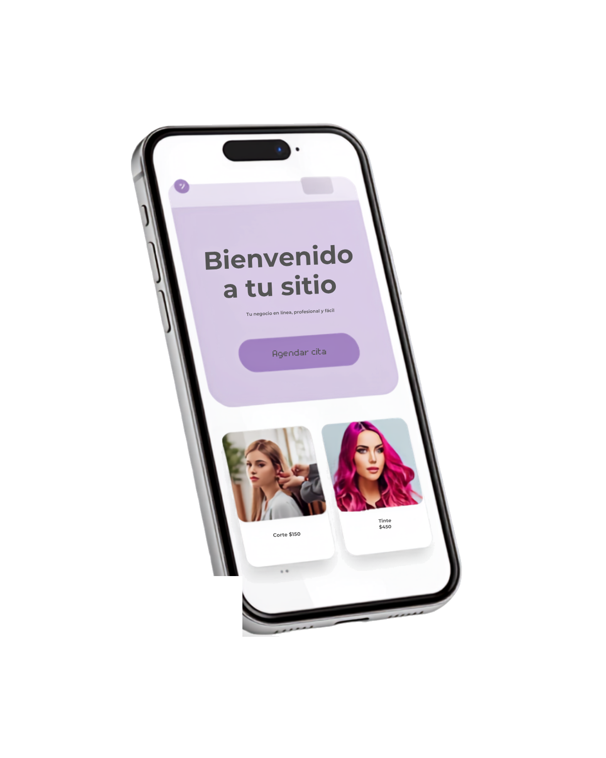 Vista previa de un sitio web para negocio de belleza en un teléfono